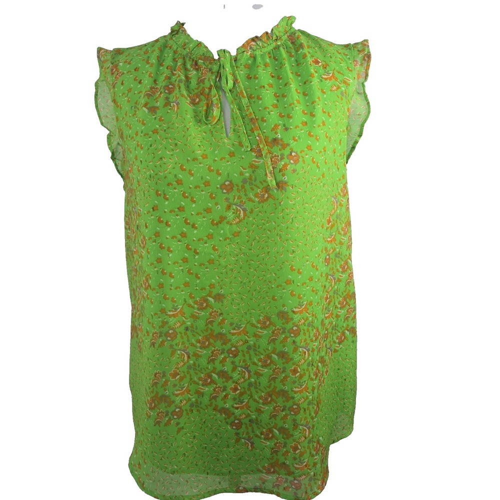 Rachel Zoe Neon Green Chiffon Sleeveless Ruffle Lined Blouse Top Small S
